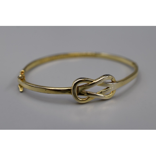 32 - Hallmarked Silver 925 Knot Bangle in Gold Complete with Presentation Case
