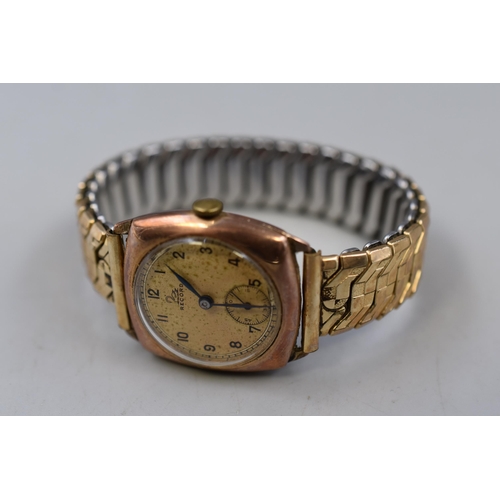 35 - A Vintage Record 9ct Rose Gold Cased Mechanical Watch, In Working Order. With Presentation Box