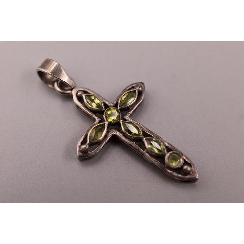 54 - A Sterling Silver Peridot Stoned Cross Pendant, In Presentation Box