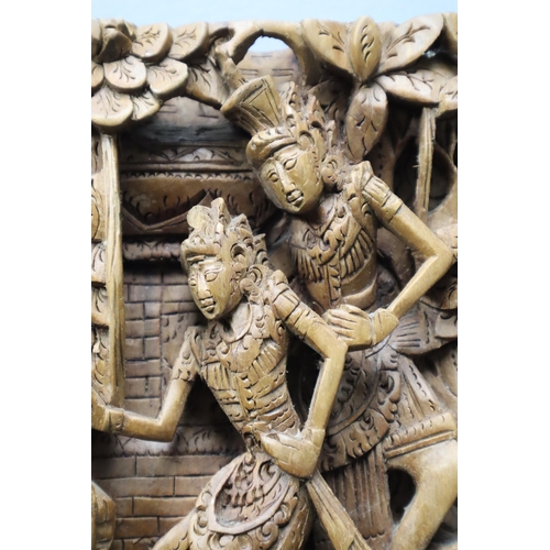 341 - An Indian Carved Wall Hanging Art Piece Depicting Rama and Sita, Approx 16