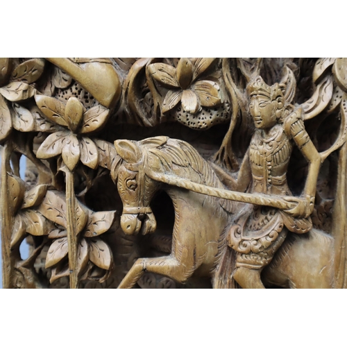 341 - An Indian Carved Wall Hanging Art Piece Depicting Rama and Sita, Approx 16