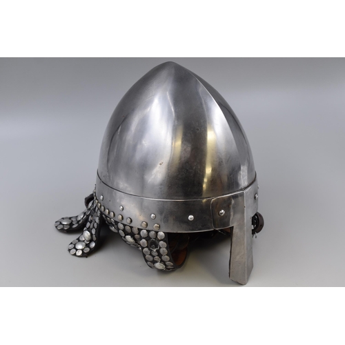 343 - A Replica Viking Helmet With Studded Leather Attachments