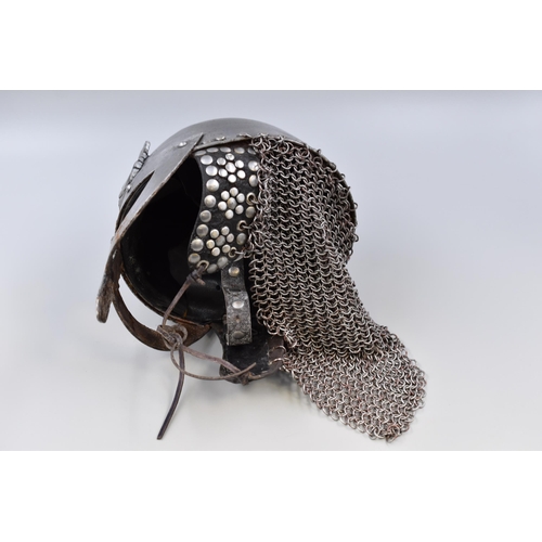 344 - A Replica Viking Helmet With Thors Hammer Decoration and Chainmail Back