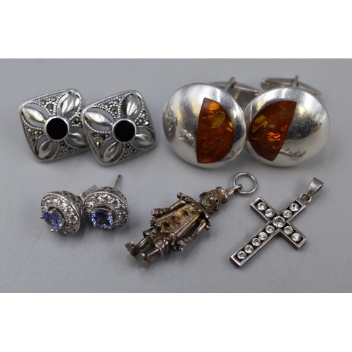 82 - Three pairs of Silver 925 Earrings with Articulated Clown and Crown Pendants