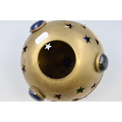 351 - Vintage Sputnik Hand Made Brass Light Shade/ Tealight Shade Decorated with Hand Blown Glass Buttons ... 