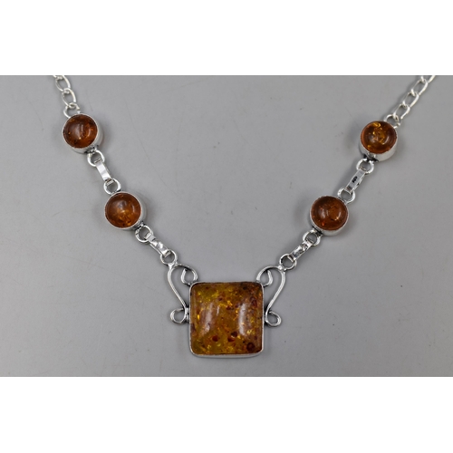 87 - Silver 925 Baltic Amber Gemstone Necklace Complete Presentation Box