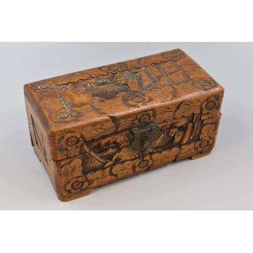 357 - An Oriental Carved Wood Jewellery Box, Approx 4