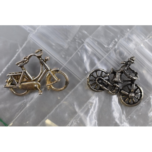 92 - Seven Sterling Silver Chains with two Bicycle Pendants (unmarked)