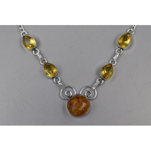 100 - Silver 925 Baltic Amber Citrine Gemstone Pendant Necklace complete with Presentation Box