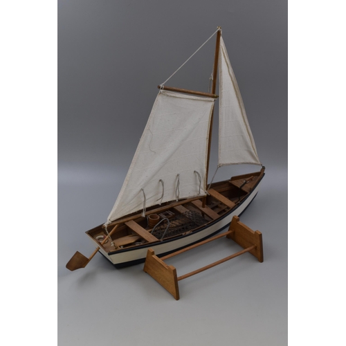 370 - A Wooden Sailboat Model, On Wooden Stand. Approx 19