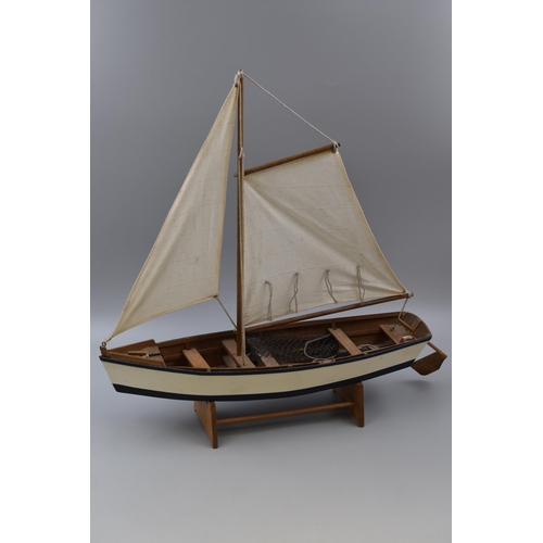 370 - A Wooden Sailboat Model, On Wooden Stand. Approx 19