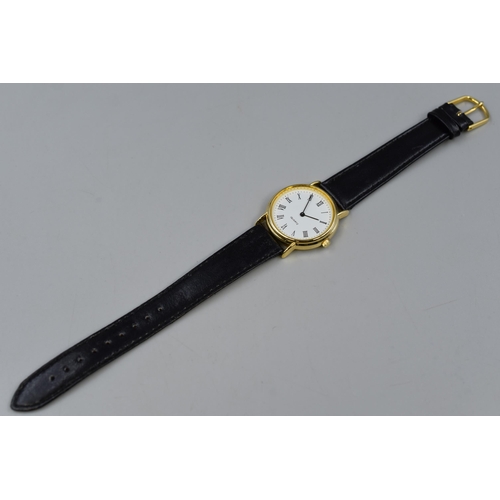 108 - Minimalist lady's quartz Roman numeral dial watch with black leather strap
