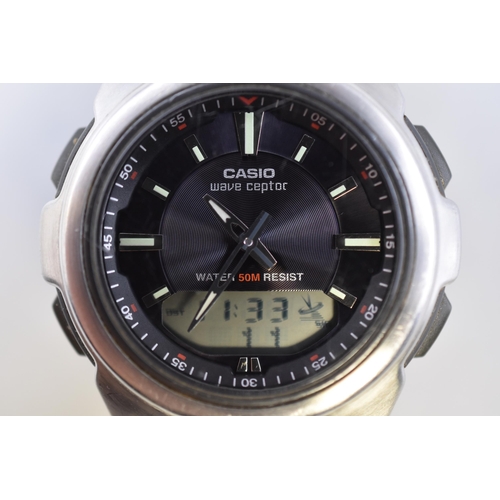 112 - Casio Wave Ceptor Digital and Analogue Quartz Gents Watch (Working)