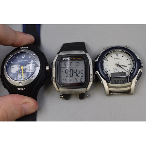 120 - Two Casio and One Timex Vintage Watches (All Working)