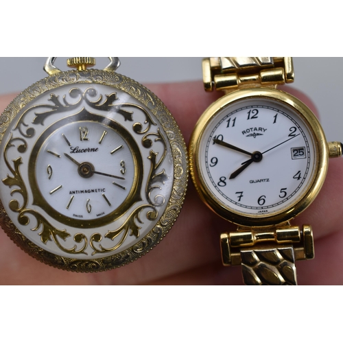 125 - Two Vintage Watches to include a Working Lucerne Antimagnetic Necklace Watch and a Rotary Battery op... 