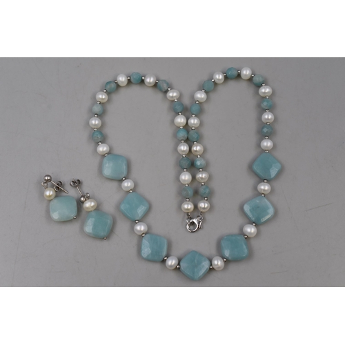 136 - Vintage Natural Pearl and Glass Bead Necklace and Earring Set in Gift Box