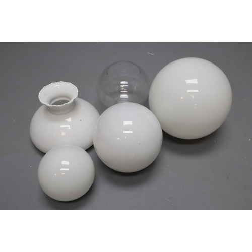 395 - Four Glass Pendant Light Shades and Heavy Glass Bowl