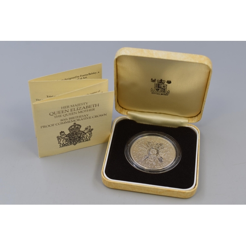 153 - Royal Mint Silver Queen Mother 80th Birthday Proof Crown Complete with Case and Certificate