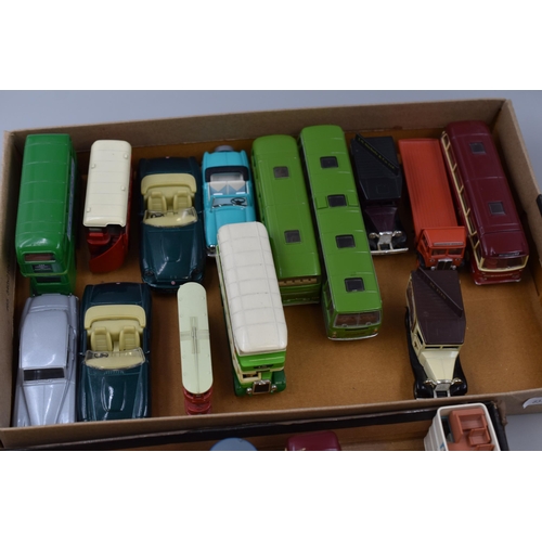 580 - Selection of 24 Die-Cast Scale Models of Buses, Cars and Trams in Various Makes (two boxes)