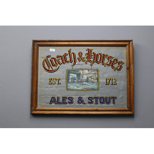 406 - A Vintage Coach & Horses Ales & Stout Wood Framed Advertising Mirror, Approx 14