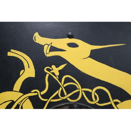 408 - A Reenactment Viking Shield With Yellow Sea Serpent on Black Background. Approx 32