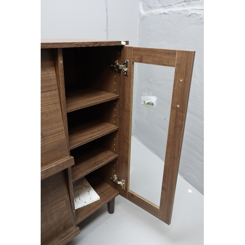 637 - New Media Cabinet with Glass Door Cabinet and two sections with lift up Doors (90cm x 94cm x 40cm)