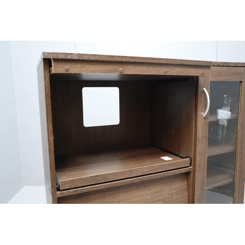 637 - New Media Cabinet with Glass Door Cabinet and two sections with lift up Doors (90cm x 94cm x 40cm)