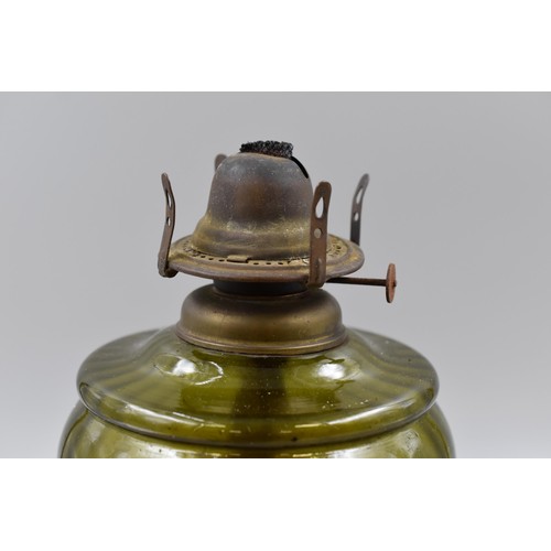 412 - Late Victorian Cast Metal and Green Glass Oil Lamp