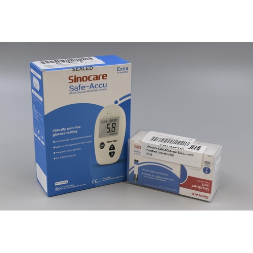 422 - Brand New Boxed Sinocare Safe-AccuBlood Glucose Digital Monitoring System complete with Ten Strips P... 