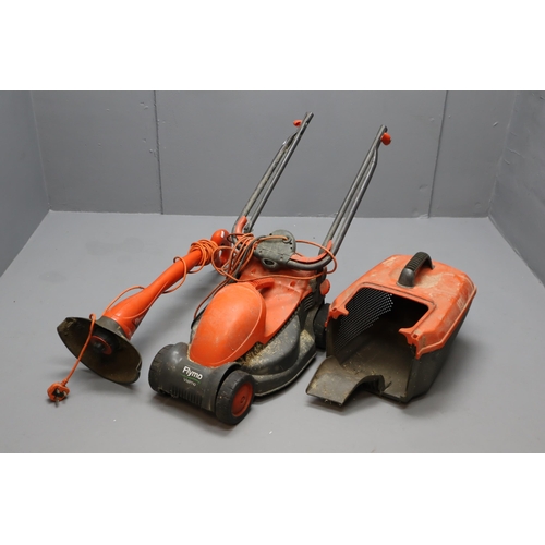 653 - Two Working Electric Flymo Items to include a Visimo Lawnmower with Grass Collection Box and a Mini ... 