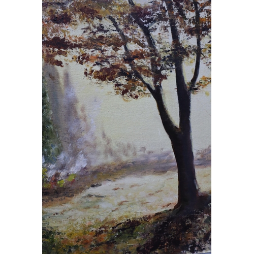 458 - Two Paintings to include Oil on Board entitled Autumn Bronze by Local Artist Val Rigby approx. 16