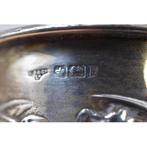 213 - Hallmarked Sheffield Silver Beaker decorated with 4 Raised Panels in Female Form (Height 4