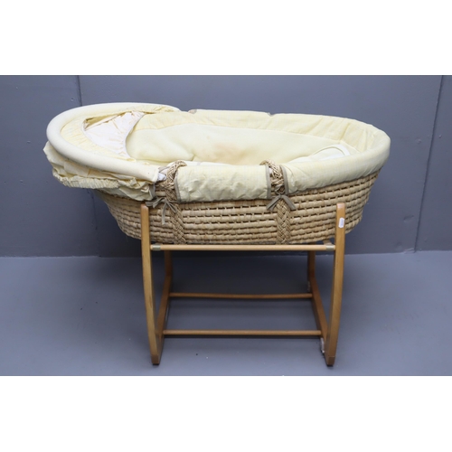 665 - Mamas and Papas barnaby buttons baby bouncer and a mamas and papas moses basket with rocking stand i... 