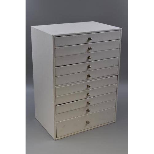 486 - Large White 10 Drawer Jewellery Box with Contents (16