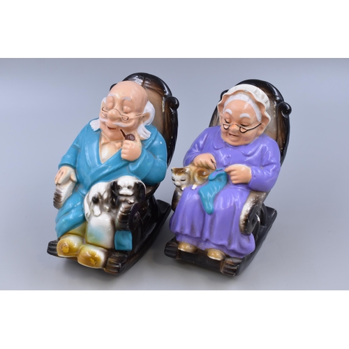 239 - Two Vintage Pottery Grandad and Grandma Retirement Fund Money Boxes complete with stoppers