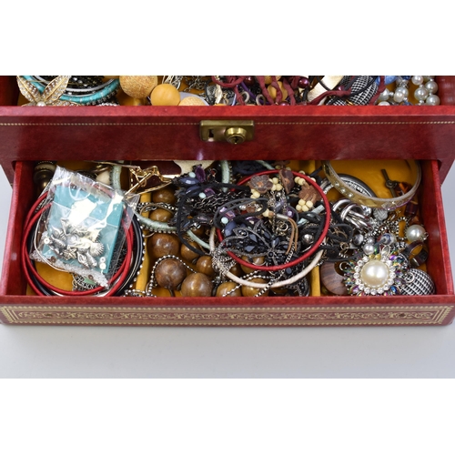 491 - Red and Gold Jewellery Box containing a Selection of Unsorted Jewellery