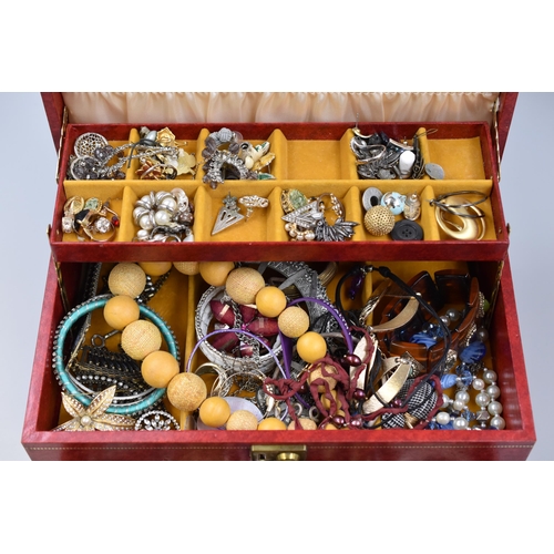 491 - Red and Gold Jewellery Box containing a Selection of Unsorted Jewellery