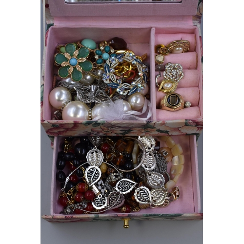 491A - Floral Jewellery Box with Contents including Brooches