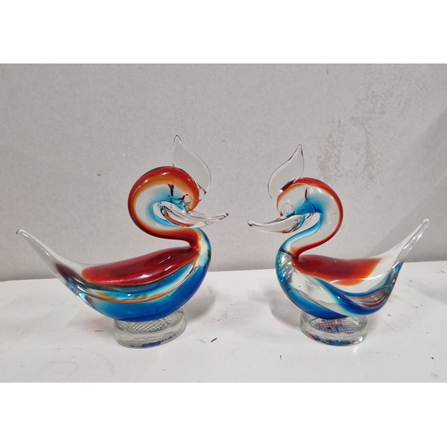 249 - Pair of Murano or Murano Style Red and Blue Glass Birds. Approx 6 inches Tall.