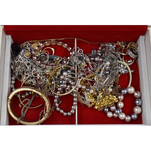 492 - Vintage White Jewellery Box containing a Selection of unsorted Jewellery