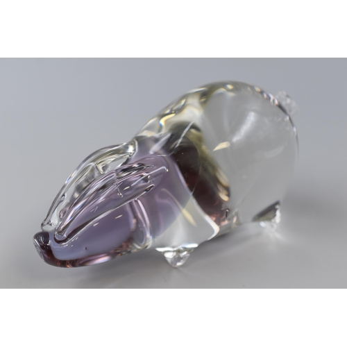 250 - Large Vintage Hand Blown Crystal Art Glass Pig Paperweight with a Tinge of Pink