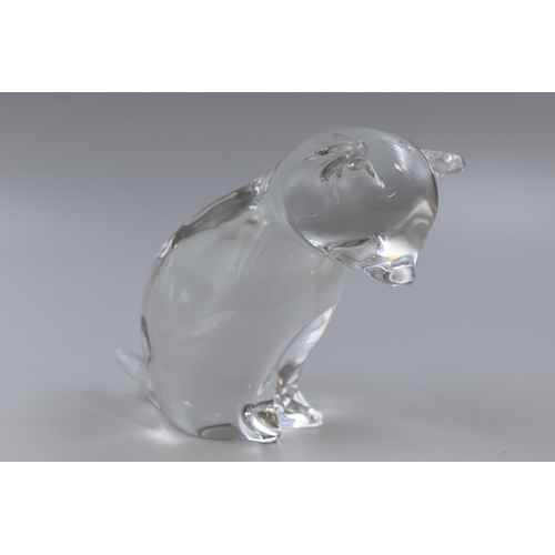 251 - Large Vintage Hand Blown Signed Crystal Art Glass Sitting Cat Paperweight