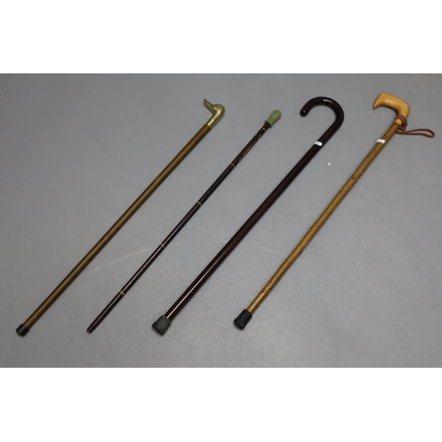 677 - Selection of Vintage Walking Sticks Including Brass Duck Head