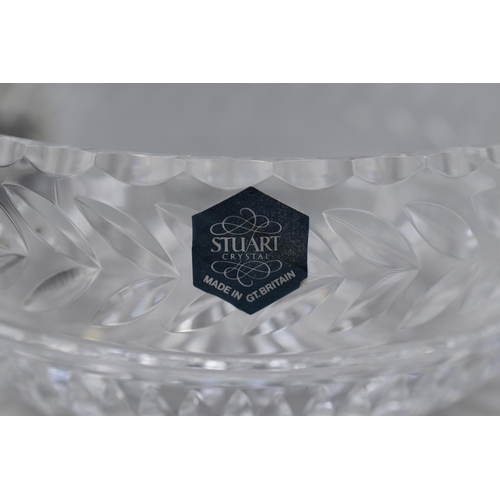 254 - Vintage Stuart Blenheim lead crystal cut glass fruit dessert bowl plus 8 silver plated napkin rings.