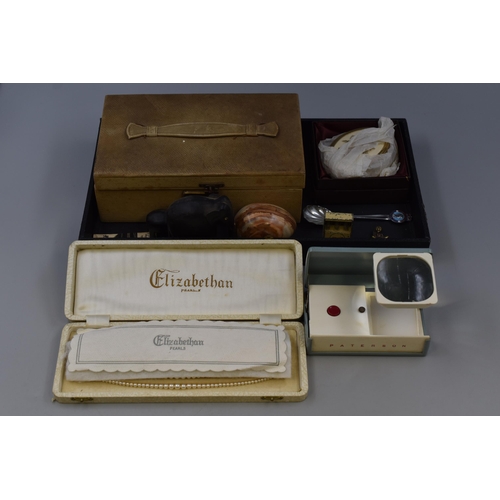 256 - A Mixed Selection To Include Unsorted Vintage Jewellery In Jewellery Box (Box is AF), Paterson Slide... 