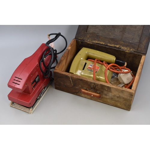 681 - Two Electrical Woodworking Tools to include a Boxed Power Devil Orbital sander and a Wooden cased Bl... 