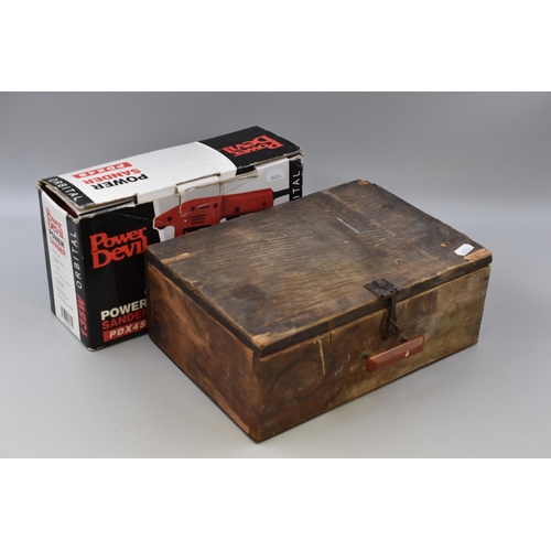 681 - Two Electrical Woodworking Tools to include a Boxed Power Devil Orbital sander and a Wooden cased Bl... 