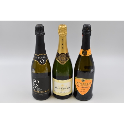 Three Sealed 75cl Bottles (Louis Chaurey Champagne & Two Bottles of ...