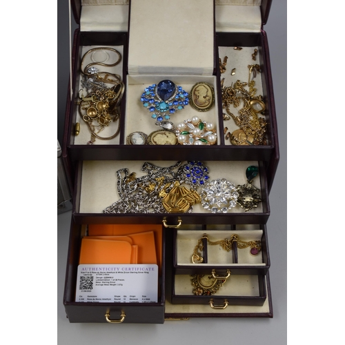 499 - Faux Leather Mirrored Jewellery Box with a Selection of unsorted Jewellery