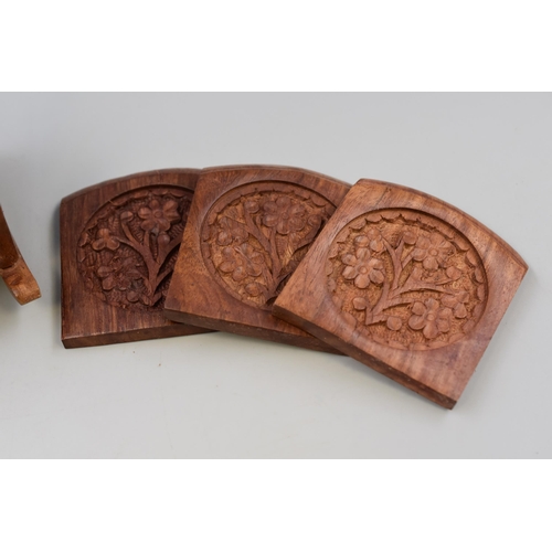 266 - Selection of 6 Wooden Hand-Carved Coasters